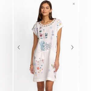Johnny Was Spiridon Dress Biya White Cotton Embroidered tunic dress. Size XL